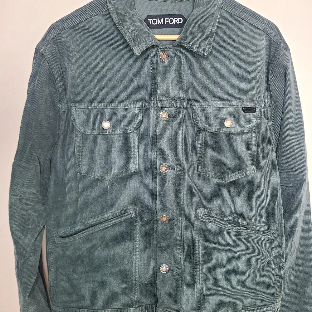 Tom Ford Corduroy Cotton Blend Green‎ Fitted Trucker Jacket Utilitarian L